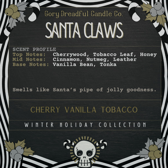 Santa Claws Luxury Crackling Wooden Wick Candle Tin: Cherry Vanilla Pipe Scent - Picture 2 of 5